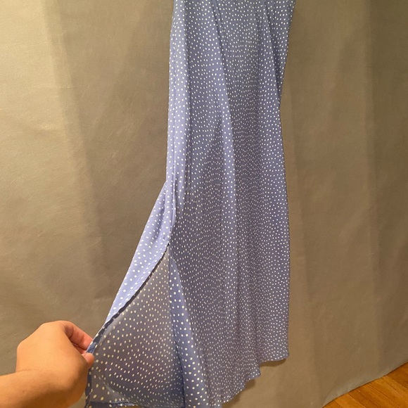 Maxi light blue polka dot skirt with slide slits - Picture 6 of 6